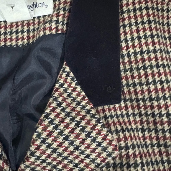 Vtg Norton McNaughton Womens 16 Black White Red Houndstooth Blazer Jacket Velvet - Picture 9 of 11